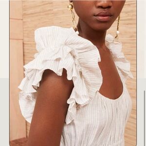 Ulla Johnson White/Pink Striped  Ruffled Midi Dress Size 8